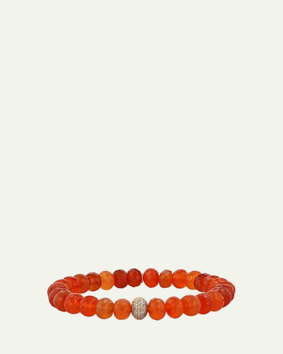 14K Carnelian 8mm Bead Bracelet with Pave Diamond Donut